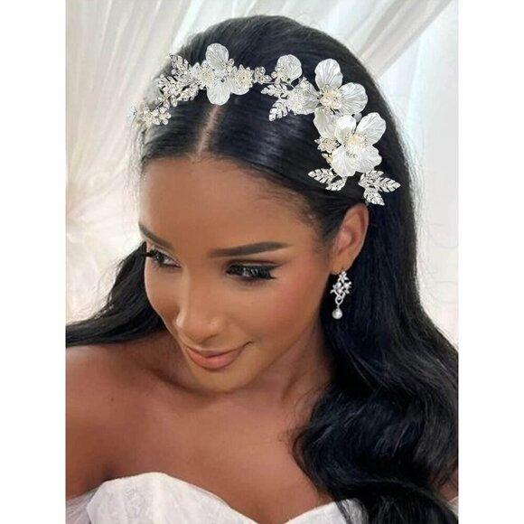 Flower Bridal Hair Vine Silver Wedding Headband Accessories for Women